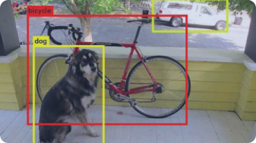 a dog and a bike recognised by ai